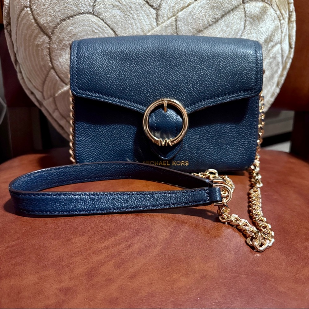 Michael Kors Dark Blue crossbody with Gold Accents